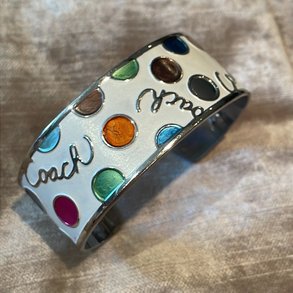 Coach Multicolor Polka Dot Bracelet 925 Solid Sterling Silver Rare Cuff 6-8”